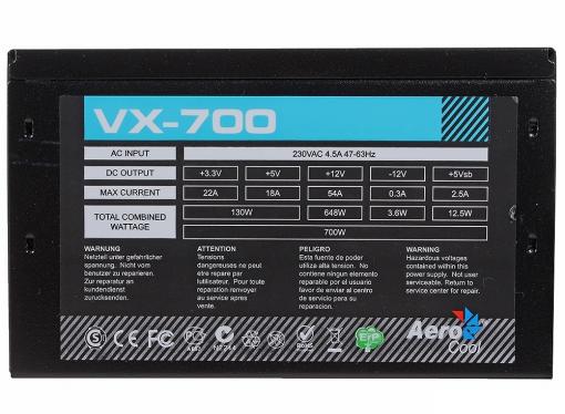 Блок питания Aerocool 700W OEM версия VX-700 ATX v2.3 A.PFC Haswell, fan 12cm, 450mm cable, power cord, PCI-E 6+2P x2/20+4P/4+4P/SATA x6 /MOLEX x3/FDD