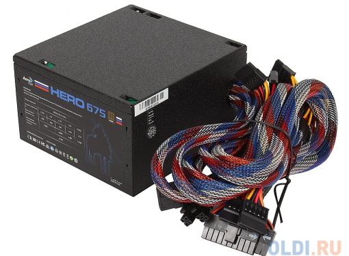 Блок питания Aerocool 675W Retail HERO 675 , ATX v2.3, 80+ Bronze, 12cm blue LED fan, Haswell Ready, A.PFC, 2x PCI-E (6+2-Pin), 6x SATA, 4x MOLEX