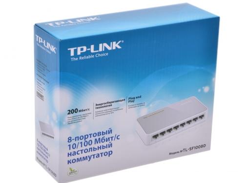 Коммутатор TP-LINK TL-SF1008D 8-port 10/100M mini Desktop Switch, 8 10/100M RJ45 ports, Plastic case