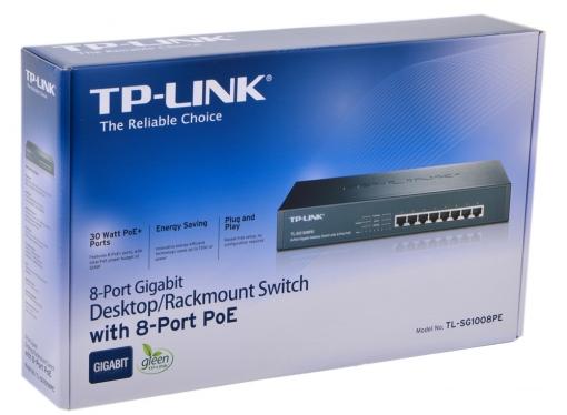 Коммутатор TP-LINK TL-SG1008PE 8-port Gigabit PoE+ Switch, PoE+ for All 8 Ports, 124W PoE power supply, 13-inch rack-mountable steel case