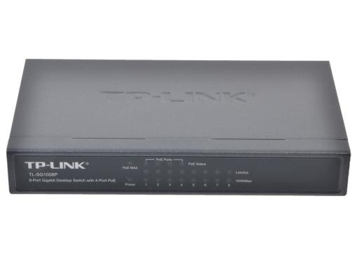 Коммутатор TP-LINK TL-SG1008P 8-Port Gigabit Desktop PoE Switch, 8 Gigabit RJ45 ports including 4 PoE ports, steel case
