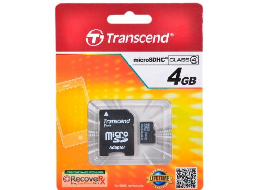 MicroSDHC Transcend  4GB Class 4 + Адаптер (TS4GUSDHC4)