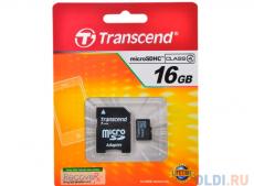 MicroSDHC Transcend 16GB Class 4 + Адаптер (TS16GUSDHC4)