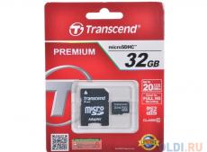 MicroSDHC Transcend 32GB Class10 + Адаптер (TS32GUSDHC10)