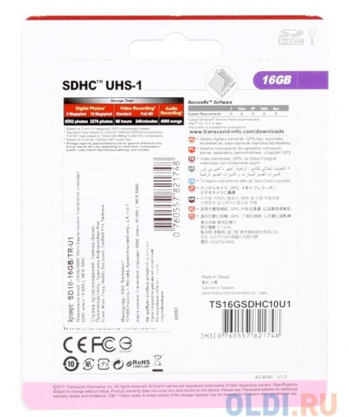 SDHC Transcend 16Gb Class10 UHS-I Ultimate (TS16GSDHC10U1)