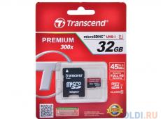 MicroSDHC Transcend 32GB Class10 UHS-I + Адаптер (TS32GUSDU1)