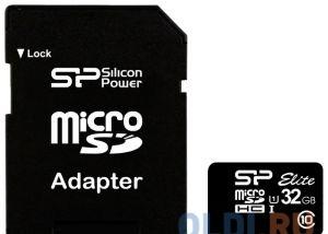MicroSDHC Silicon Power 32GB Class10 UHS-I Elite + Адаптер (SP032GBSTHBU1V10-SP)