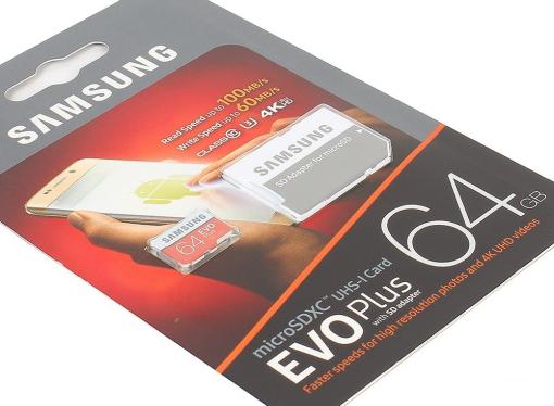 Карта памяти MicroSDXC 64GB Samsung EVO Plus v2 UHS-I U3 + SD Adapter (R100/W60Mb/s) (MB-MC64GA/RU)