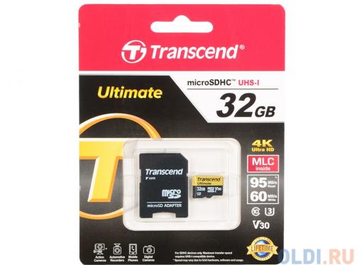 Карта памяти MicroSDHC 32GB Transcend Ultimate с адаптером (TS32GUSDU3M) чтение: 95Мб/с, запись: 60Мб/с