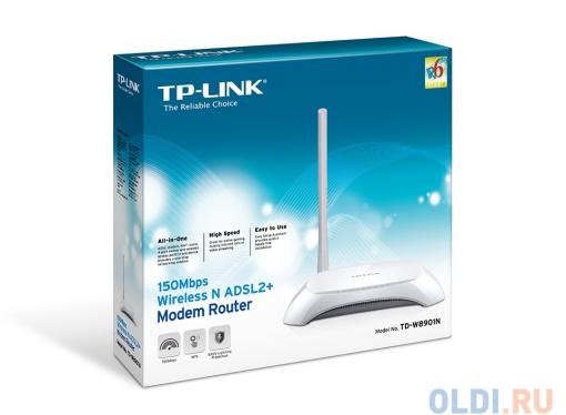 Маршрутизатор TP-LINK TD-W8901N Беспроводной маршрутизатор серии N со встроенным модемом ADSL2+, скорость до 150 Мбит/с