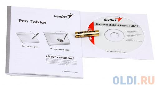 Графический планшет для рисования Genius EasyPen i405X рабочая зона: 4х5.5 дюймов, Стилус, Разрешение: 2560DPI, скорость: 100DPS, Горячих Клавиш: 28,