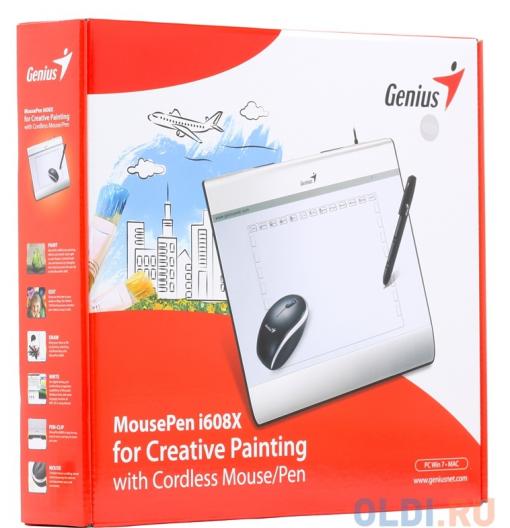 Графический планшет Genius MousePen I608X, раб. зона: 6х8 дюймов, Стилус+Беспроводная Мышь, Разрешение: 2540LPI, скорость: 100DPS,Горячих кл: 29, USB