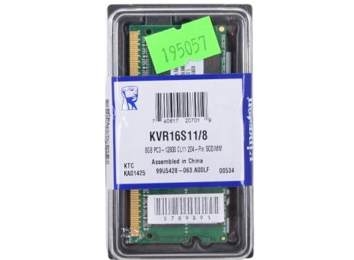 Оперативная память Kingston DDR3 8Gb,  PC12800, SO-DIMM, 1600MHz (KVR16S11/8) CL11 [Retail]