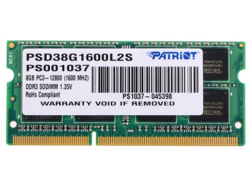 Память SO-DIMM DDR3 8Gb (pc-12800) 1600MHz 1.35V Patriot PSD38G1600L2S