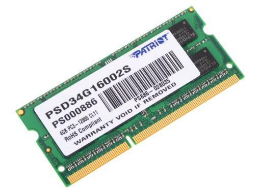 Память SO-DIMM DDR3 4Gb (pc-12800) 1600MHz Patriot (PSD34G16002S)