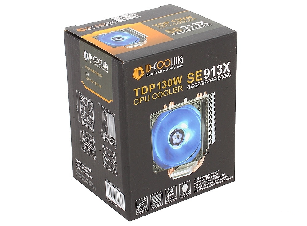 Кулер ID-Cooling SE-913X (130W/PWM/Blue LED/Intel 775,115*/AMD/Screws)