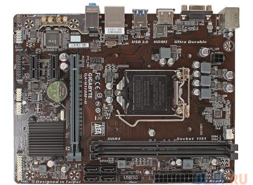 Материнская плата GIGABYTE GA-H110M-H <S1151, iH110, 2*DDR4, PCI-E16x, SVGA, HDMI, SATA III, GB Lan, USB3.0, mATX, Retail>