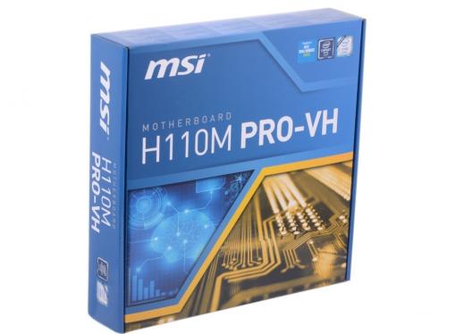 Материнская плата MSI H110M PRO-VH (S1151, H110, 2*DDR4, PCI-E16x, D-SUB, HDMI, SATA III, GB Lan, USB3.0, mATX, Retail)