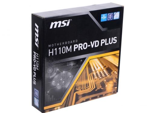 Материнская плата MSI H110M PRO-VD PLUS (S1151, H110, 2*DDR4, PCI-E16x, D-SUB, DVI, SATA III, GB Lan, USB3.0, mATX, Retail)