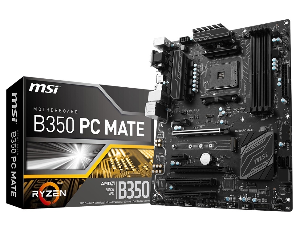 Материнская плата MSI B350 PC MATE (AM4, AMD B350, 4*DDR4, 2*PCI-E16x, HDMI, D-SUB, SATAIII+RAID, M.2, GB Lan, USB 3.1Gen1, ATX, Retail)