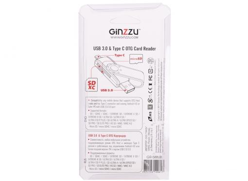Картридер Ginzzu GR-588UB USB 3.0/Type C  OTG переходник-картридер для компьютеров и смартфонов, поддержка форматов SD/SDXC/SDHC/MMC и microSD/SDXC/SD
