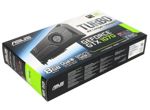 Видеокарта 8Gb (PCI-E) ASUS TURBO-GTX1070-8G (GTX1070, GDDR5, 256bit, DVI, HDMI, DP, Retail)