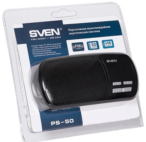 Колонки Sven PS-50  3Вт RMS  90 – 20000 Гц  Li-ion аккумулятор (800 mAH)