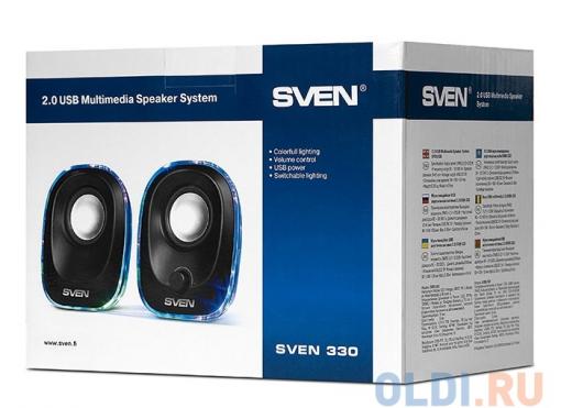 Колонки Sven 330 чёрный, USB, акустическая система 2.0, мощность 2х2.5 Вт