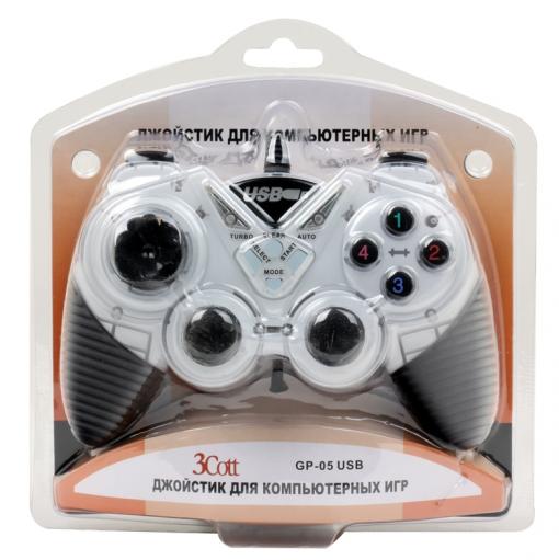 Геймпад 3Cott Single GP-05,14 кнопок, вибрация, USB,черно-белый