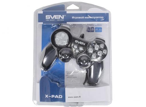 Геймпад SVEN X-PAD (SV-063007) ,провод., 14 клавиш, D-Pad 8-позиц., 2 мини-джой., резиновые вставки