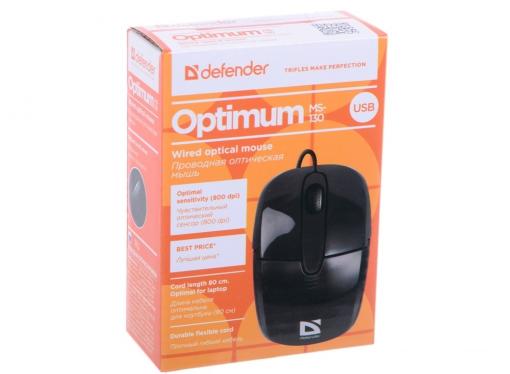 Мышь Defender Optimum MS-130 USB B(Черный) 2кн+кл 800dpi