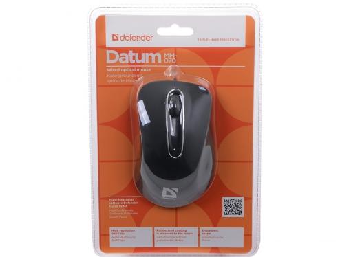 Мышь DEFENDER проводная Datum MM-070 Black(Черный) 4кн+кл 1000dpi
