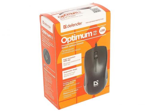 Проводная оптическая мышь DEFENDER Optimum MB-160 черный, 3 кнопки,1000 dpi, USB