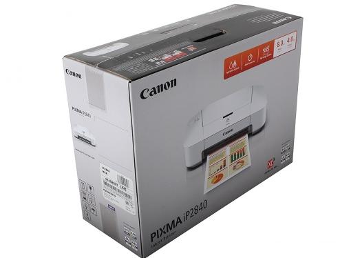 Принтер Canon PIXMA iP-2840 Струйный, 4800x 600, 8,0 изобр./мин для ч/б, 4,0 изобр./мин для цветной, A4, A5, B5, LTR, конверт, фотобумага: 13x18 см, 1