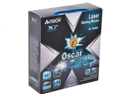 Мышь A4-Tech XL-750BK, USB  6 кн,  600-3600 dpi