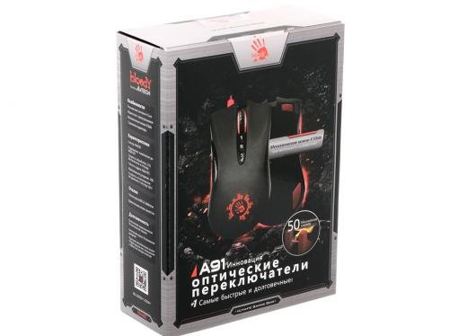 Мышь A4 Bloody A91 Blazing черный оптическая (4000dpi) USB2.0 игровая (7but)