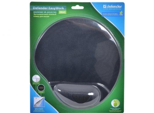 Коврик для  мыши Defender гелевый Easy Work (черная лайкра) нескользящ.основа,260х225х5мм