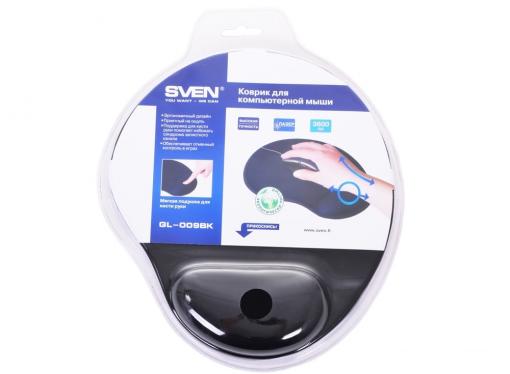 Коврик для мыши SVEN GL009BK, черный, 250х220х20 мм, материал: гель на прорезиненной основе, лайкра