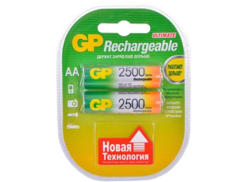 Аккумуляторы GP 2шт, AA, 2500mAh, NiMH (250AAHC)-UC2PET-G