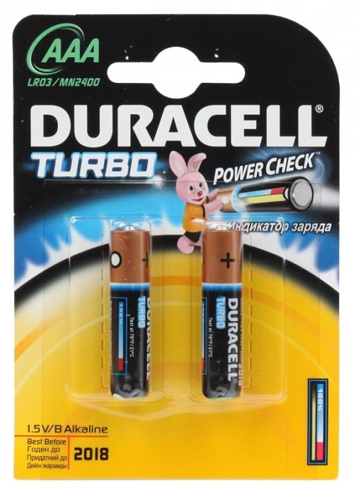Батарейки DURACELL  LR03-2BL TURBO (20/60/10800)  Блистер 2 шт   (AAA)