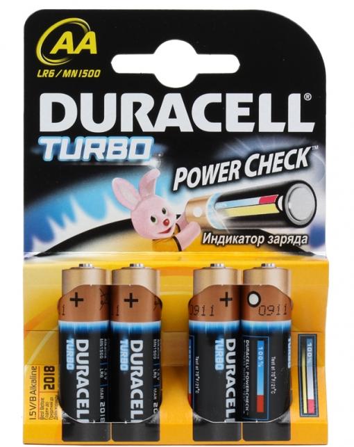 Батарейки DURACELL  LR6-4BL TURBO (80/240/20400)  Блистер  4шт   (AA)