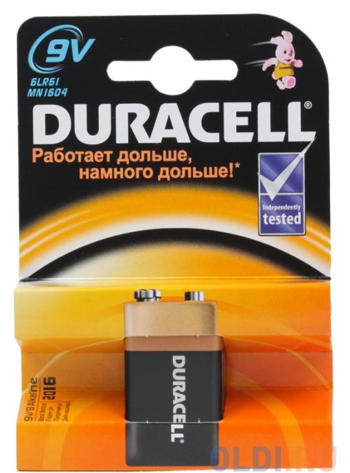 Батарейки DURACELL  6LR61-1BL (10/30/3600)  Блистер  1 шт  (крона)