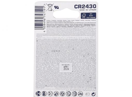 Элемент питания VARTA ELECTRONICS CR2430 блистер 2	06430101402
