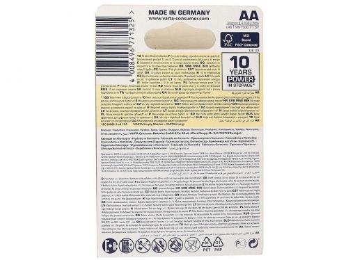 Батарейка VARTA LONGLIFE AA/LR06, 4+2шт. в блистере 4106101426