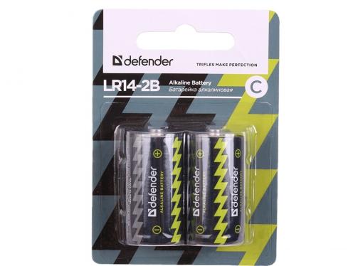 Батарейка Defender алкалиновая LR14-2B С, в блистере 2 шт