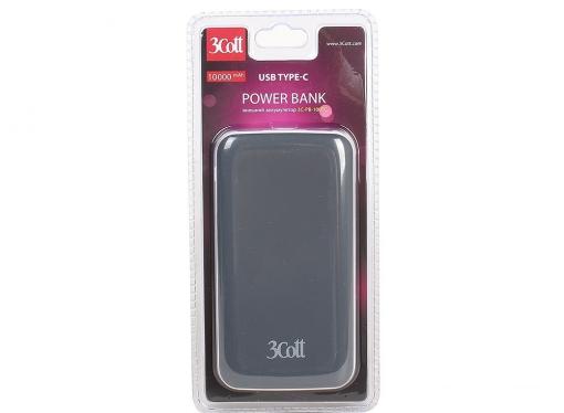 Внешний аккумулятор 3Cott 3C-PB-100TC, Type-C, 10000 мАч, вх.: micro USB 5В2А, Type-C 5В2А, вых USB: 5В2.4А,  вых Type-C: 5В2А,  прорезиненное, черный