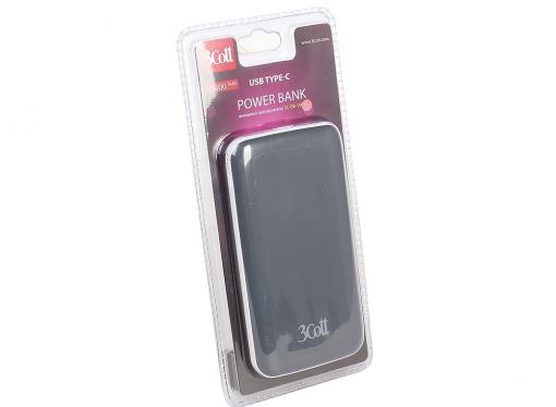 Внешний аккумулятор 3Cott 3C-PB-100TC, Type-C, 10000 мАч, вх.: micro USB 5В2А, Type-C 5В2А, вых USB: 5В2.4А,  вых Type-C: 5В2А,  прорезиненное, черный