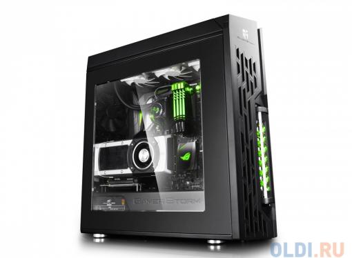 Корпус Deepcool GENOME II BK-GN , ATX, без БП, боковое окно, зеленая спираль, система водяного охлаждения.