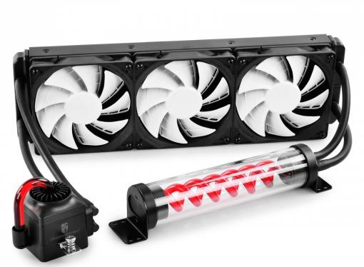 Корпус Deepcool GENOME II BK-RD , ATX, без БП, боковое окно, красная спираль, система водяного охлаждения.