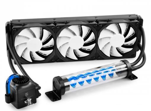 Корпус Deepcool GENOME II WH-BL , ATX, без БП, боковое окно, синяя спираль, система водяного охлаждения.